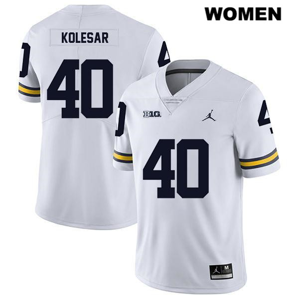 Women's NCAA Michigan Wolverines Caden Kolesar #40 White Jordan Brand Authentic Stitched Legend Football College Jersey SI25T76ZA